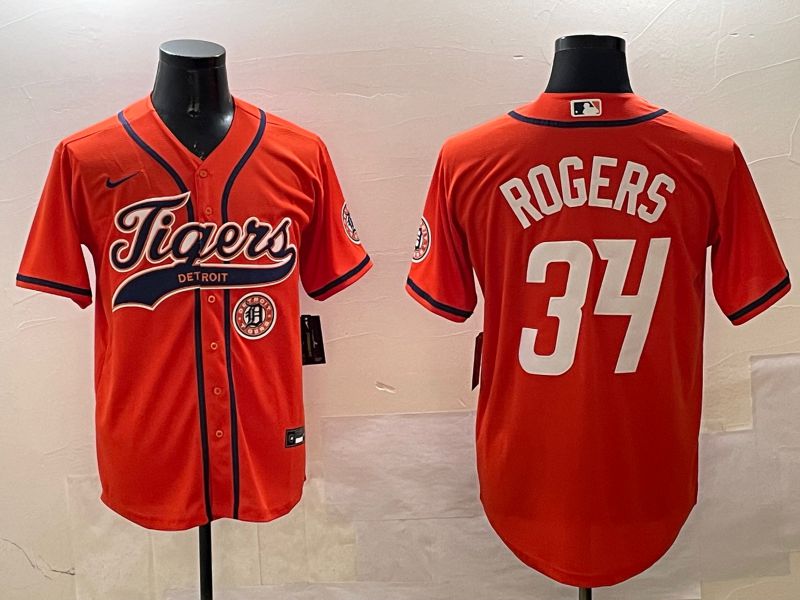 Men Detroit Tigers #34 Rogers Orange Joint Name Game 2025 Nike MLB Jersey style 1